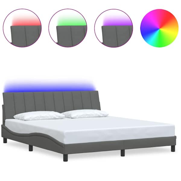 LED-valgustusega voodiraam, tumehall, 180 × 200 cm, kangas — mudel 3310476