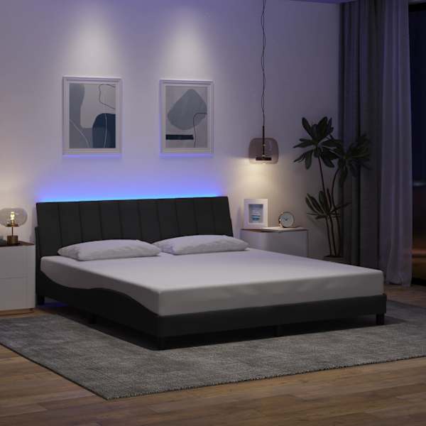 LED-valgustusega voodiraam, tumehall, 180 × 200 cm, kangas — mudel 3310476