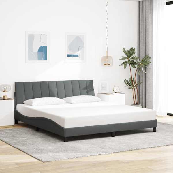 LED-valgustusega voodiraam, tumehall, 180 × 200 cm, kangas — mudel 3310476