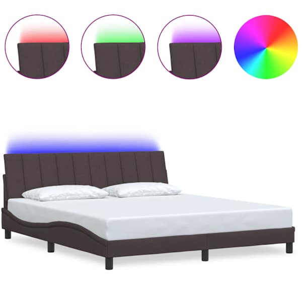 LED-valgustusega voodiraam, tumepruun, 180 × 200 cm, kangas — mudel 3310478