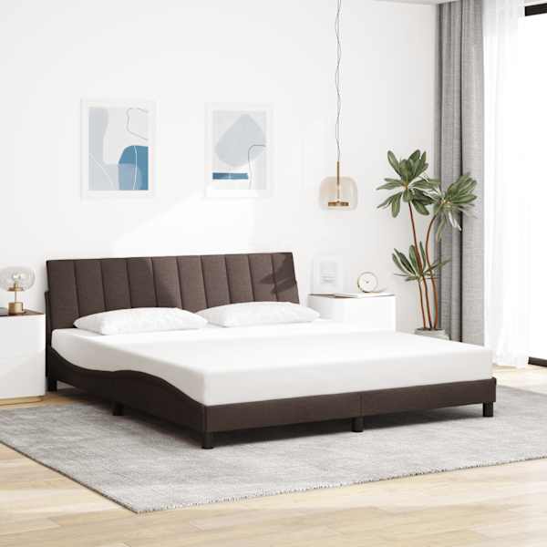 LED-valgustusega voodiraam, tumepruun, 180 × 200 cm, kangas — mudel 3310478