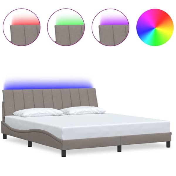 LED-valgustusega voodiraam, pruunikashall, 180 × 200 cm, kangas — mudel 3310479