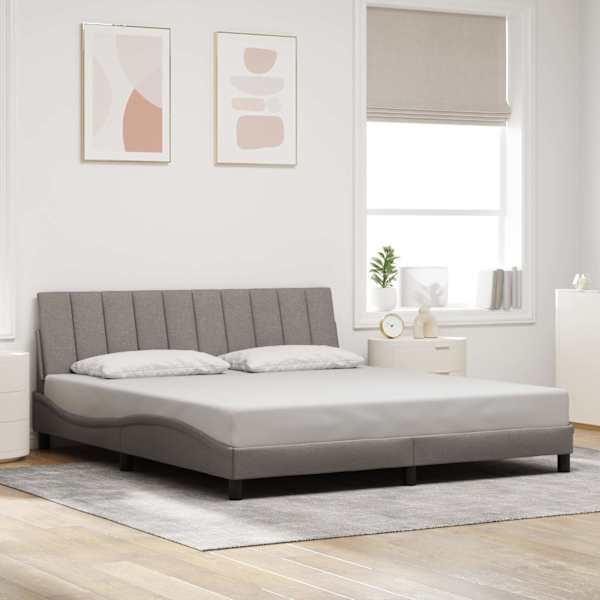 LED-valgustusega voodiraam, pruunikashall, 180 × 200 cm, kangas — mudel 3310479