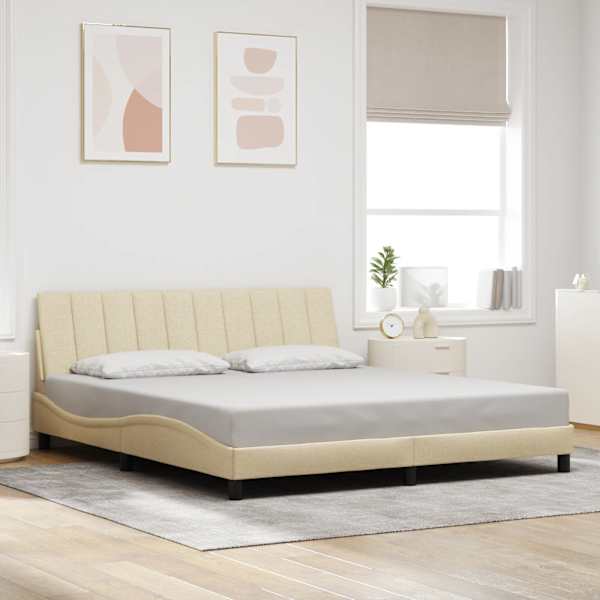 LED-valgustusega voodiraam, kreemjasvalge, 180 × 200 cm, kangas — mudel 3310480