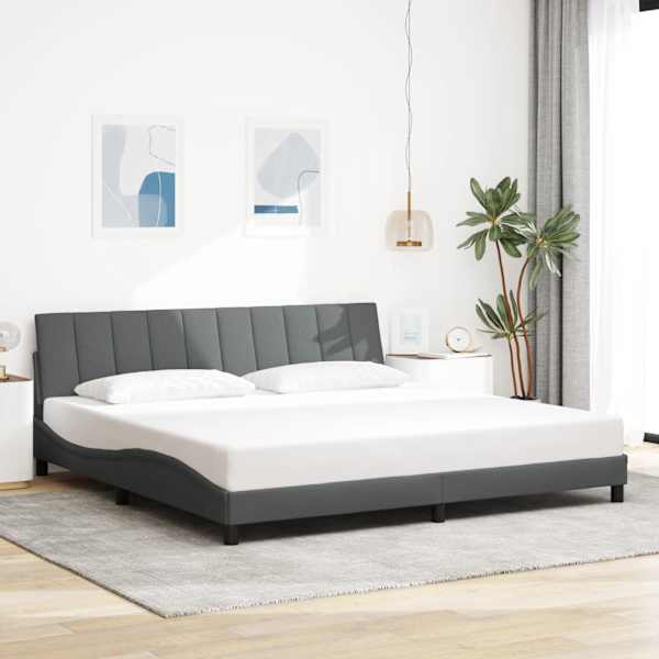 LED-valgustusega voodiraam, tumehall, 200 × 200 cm, kangas — mudel 3310483