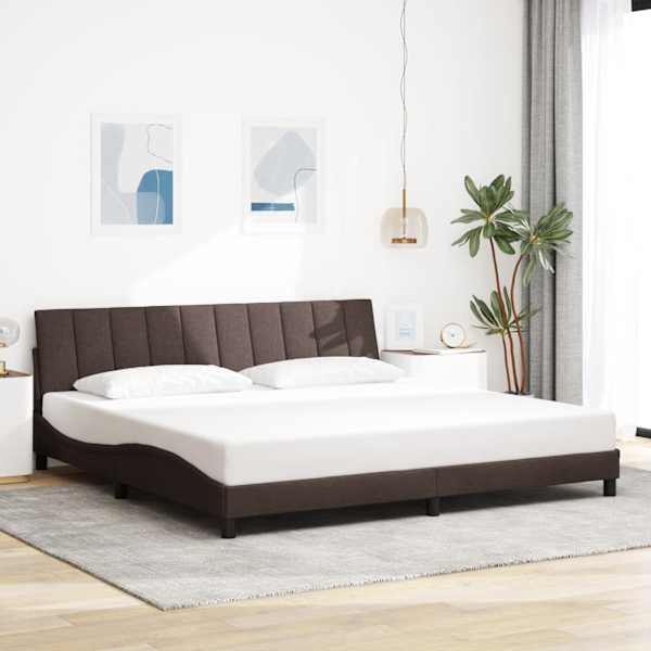 LED-valgustusega voodiraam, tumepruun, 200 × 200 cm, kangas — mudel 3310485
