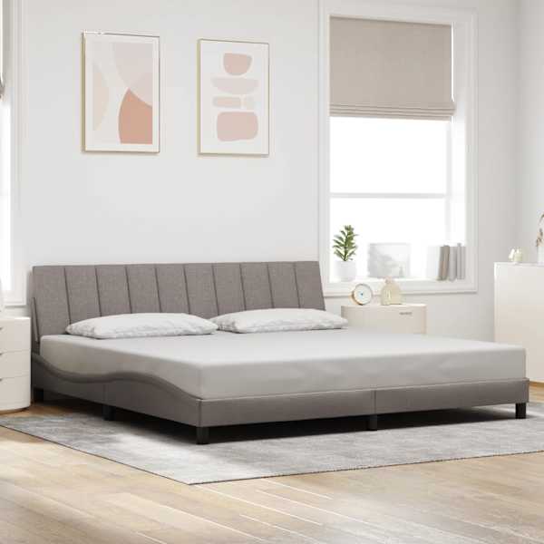 LED-valgustusega voodiraam, pruunikashall, 200 × 200 cm, kangas — mudel 3310486