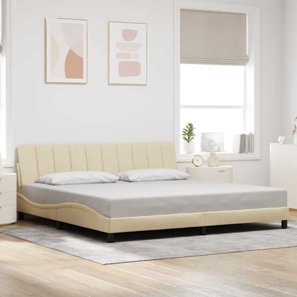 LED-valgustusega voodiraam, kreemjasvalge, 200 × 200 cm, kangas — mudel 3310487
