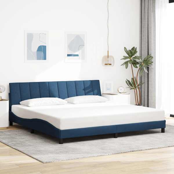 LED-valgustusega voodiraam, sinine, 200 × 200 cm, kangas — mudel 3310488