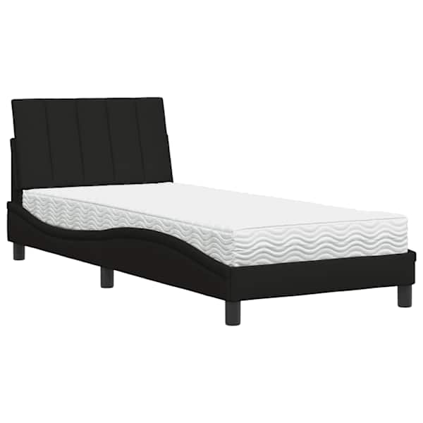 Voodiraam koos madratsiga, must, 80 × 200 cm, kangas — mudel 3310491
