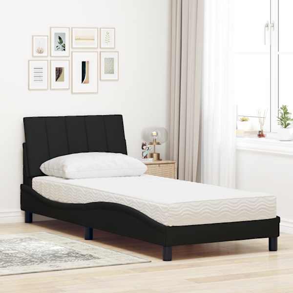 Voodiraam koos madratsiga, must, 80 × 200 cm, kangas — mudel 3310491