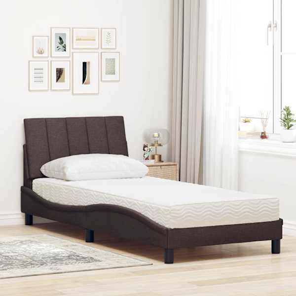 Voodiraam koos madratsiga, tumepruun, 90 × 200 cm, kangas — mudel 3310506