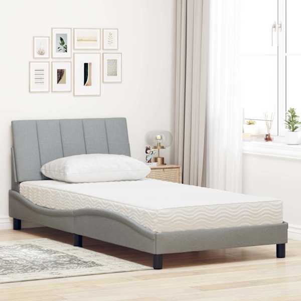 Voodiraam koos madratsiga, helehall, 100 × 200 cm, kangas — mudel 3310510