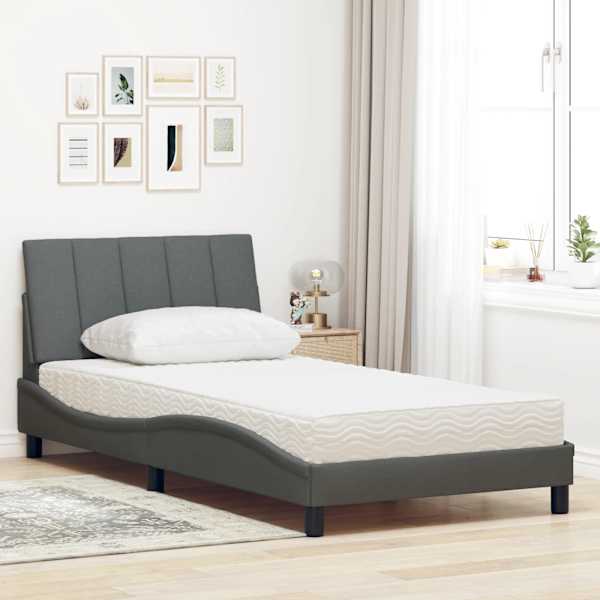 Voodiraam koos madratsiga, tumehall, 100 × 200 cm, kangas — mudel 3310511