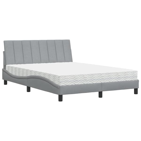 Voodiraam koos madratsiga, helehall, 140 × 190 cm, kangas — mudel 3310524