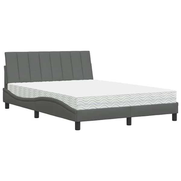 Voodiraam koos madratsiga, tumehall, 140 × 190 cm, kangas — mudel 3310525