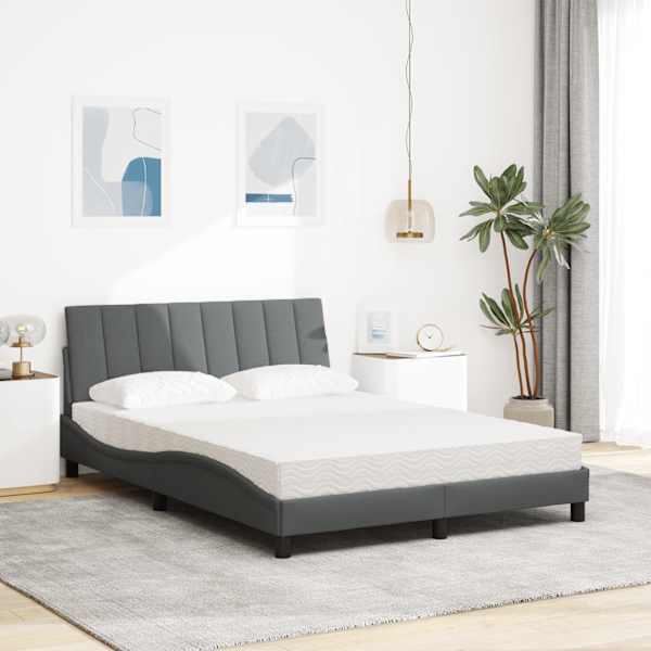 Voodiraam koos madratsiga, tumehall, 140 × 190 cm, kangas — mudel 3310525