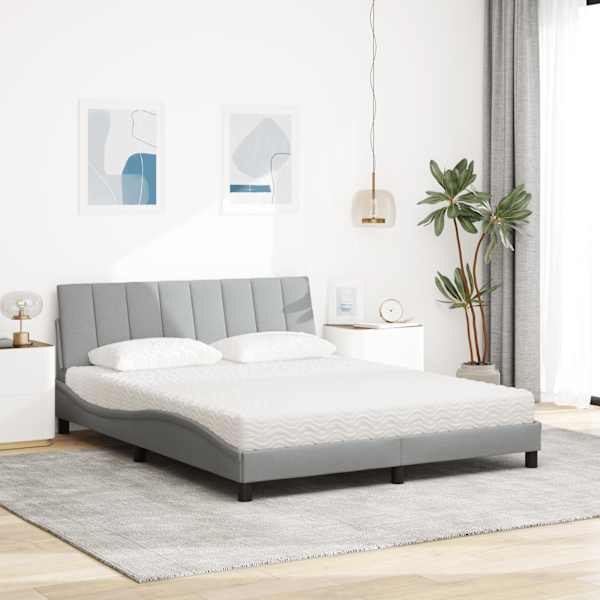 Voodiraam koos madratsiga, helehall, 160 × 200 cm, kangas — mudel 3310538