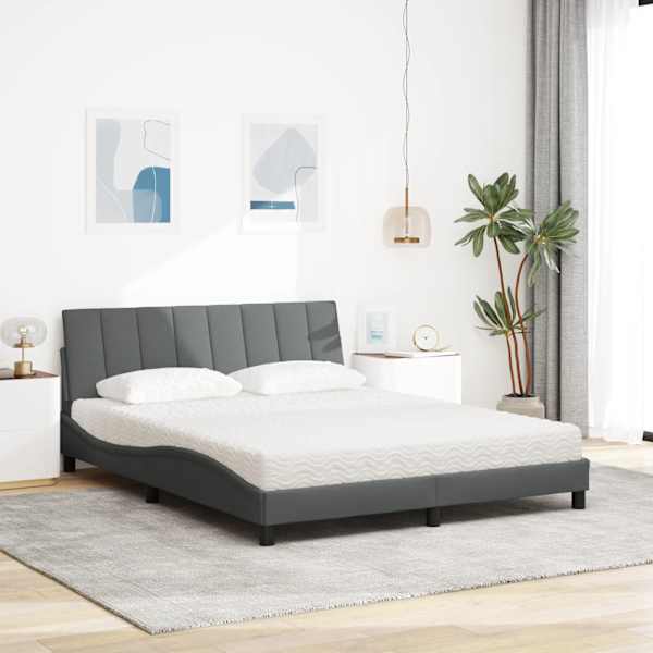 Voodiraam koos madratsiga, tumehall, 160 × 200 cm, kangas — mudel 3310539
