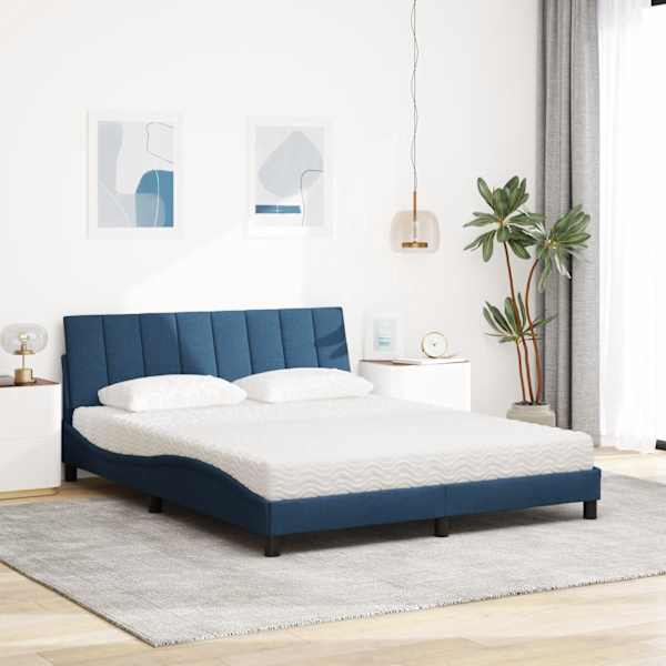 Voodiraam koos madratsiga, sinine, 160 × 200 cm, kangas — mudel 3310544
