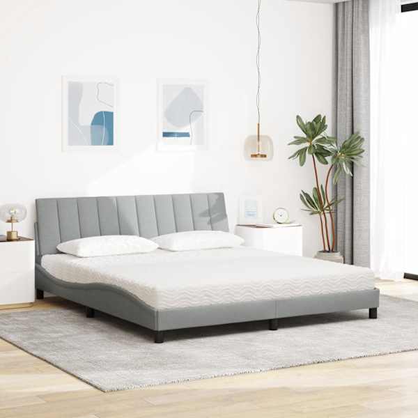 Voodiraam koos madratsiga, helehall, 180 × 200 cm, kangas — mudel 3310545