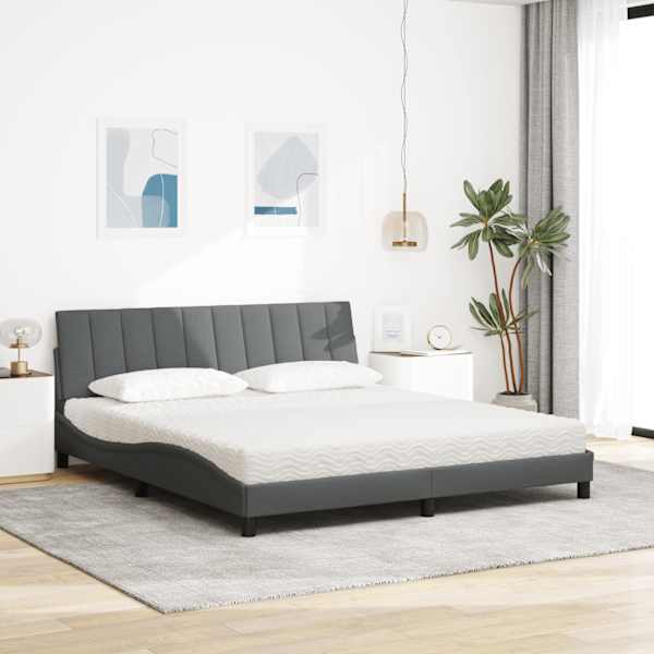 Voodiraam koos madratsiga, tumehall, 180 × 200 cm, kangas — mudel 3310546