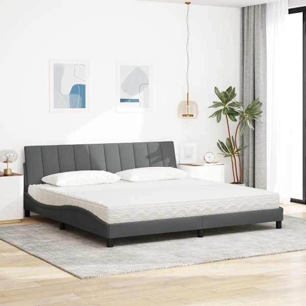 Voodiraam koos madratsiga, tumehall, 200 × 200 cm, kangas — mudel 3310553