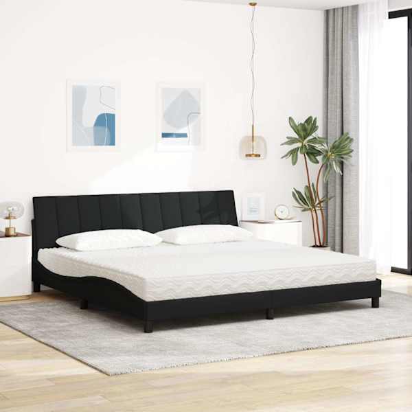 Voodiraam koos madratsiga, must, 200 × 200 cm, kangas — mudel 3310554