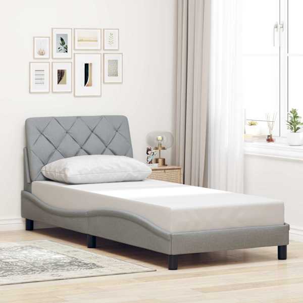 Voodiraam, helehall, 90 × 190 cm, kangas — mudel 3310566