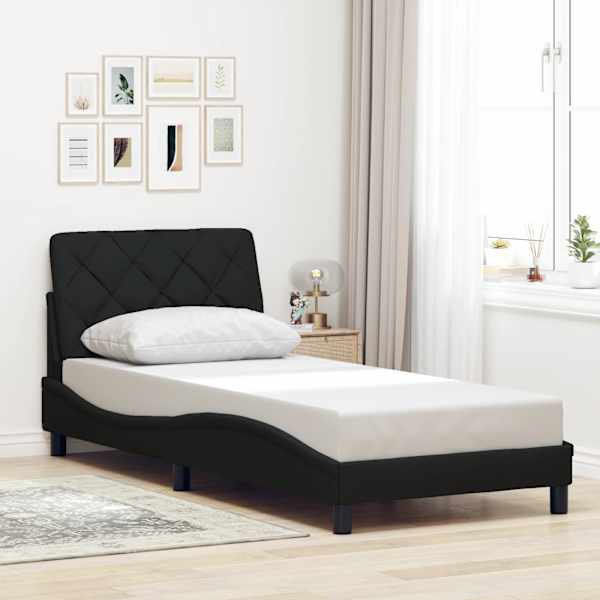 LED-valgustusega voodiraam, must, 90 × 190 cm, kangas — mudel 3310638