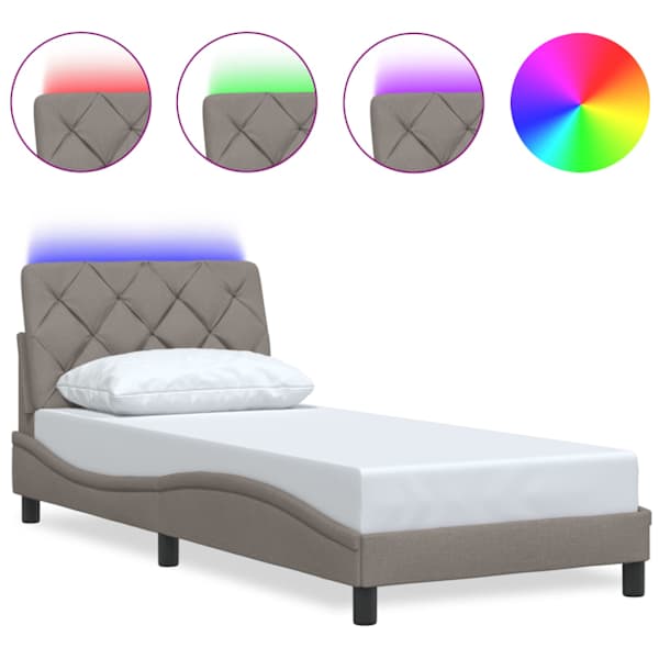 LED-valgustusega voodiraam, pruunikashall, 90 × 190 cm, kangas — mudel 3310640
