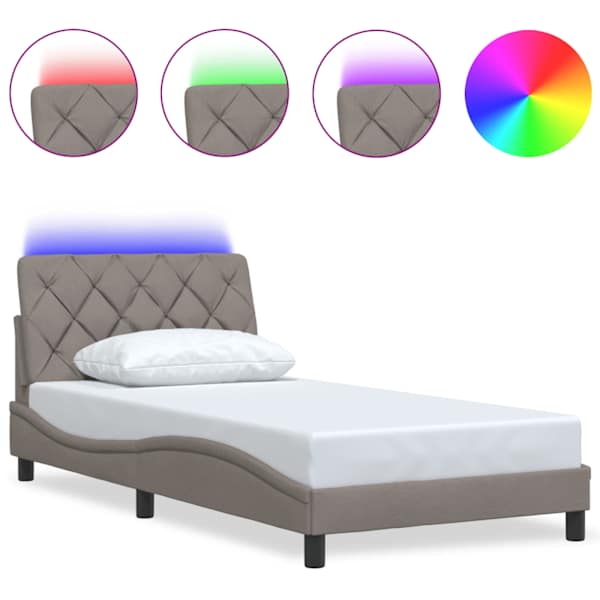LED-valgustusega voodiraam, pruunikashall, 100 × 200 cm, kangas — mudel 3310654