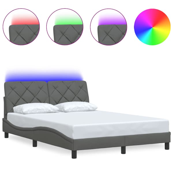 LED-valgustusega voodiraam, tumehall, 120 × 200 cm, kangas — mudel 3310658