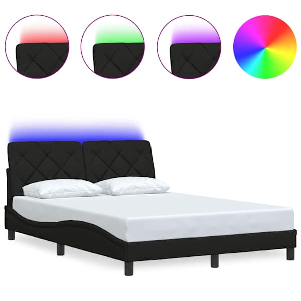 LED-valgustusega voodiraam, must, 120 × 200 cm, kangas — mudel 3310659