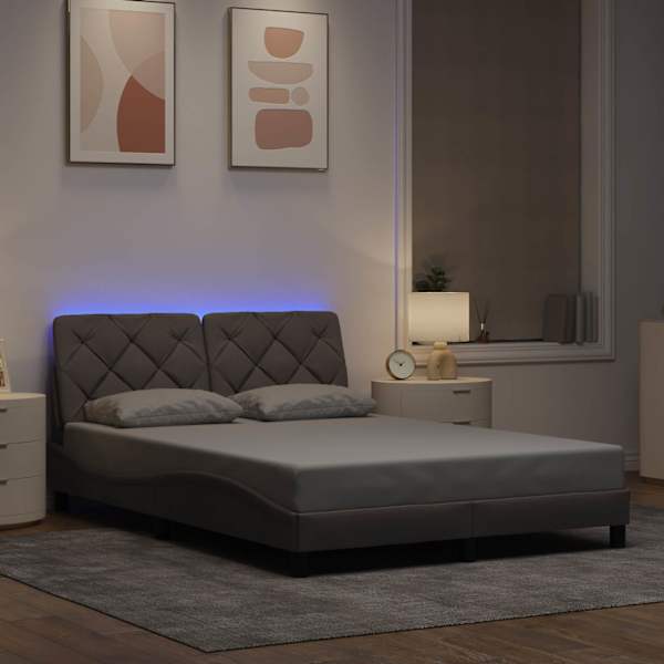 LED-valgustusega voodiraam, pruunikashall, 120 × 200 cm, kangas — mudel 3310661