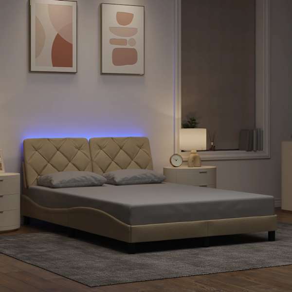 LED-valgustusega voodiraam, kreemjasvalge, 120 × 200 cm, kangas — mudel 3310662