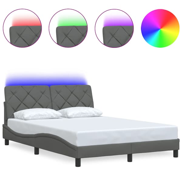 LED-valgustusega voodiraam, tumehall, 140 × 190 cm, kangas — mudel 3310665