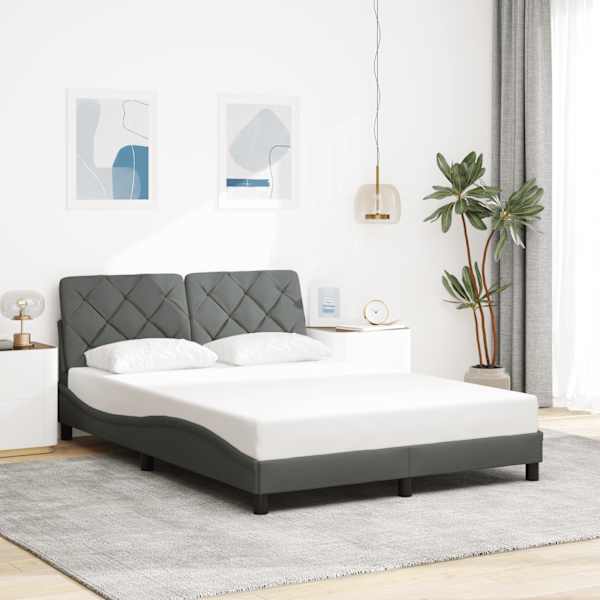 LED-valgustusega voodiraam, tumehall, 140 × 190 cm, kangas — mudel 3310665