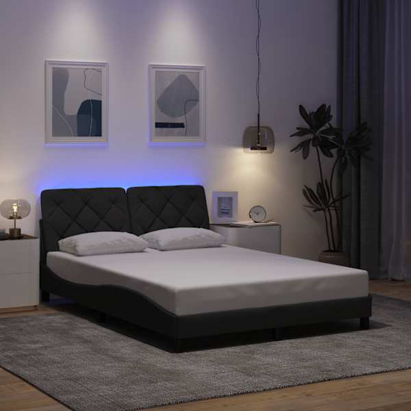 LED-valgustusega voodiraam, tumehall, 140 × 190 cm, kangas — mudel 3310665