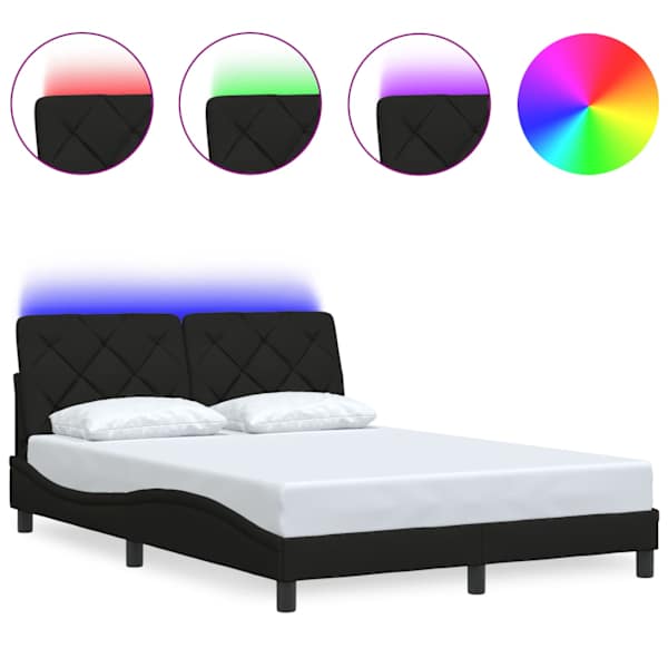 LED-valgustusega voodiraam, must, 140 × 190 cm, kangas — mudel 3310666