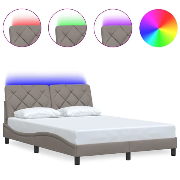 LED-valgustusega voodiraam, pruunikashall, 140 × 190 cm, kangas — mudel 3310668