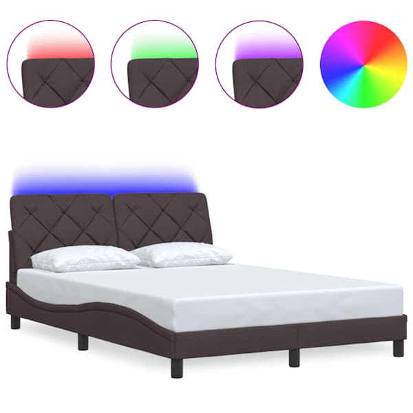 LED-valgustusega voodiraam, tumepruun, 140 × 200 cm, kangas — mudel 3310674