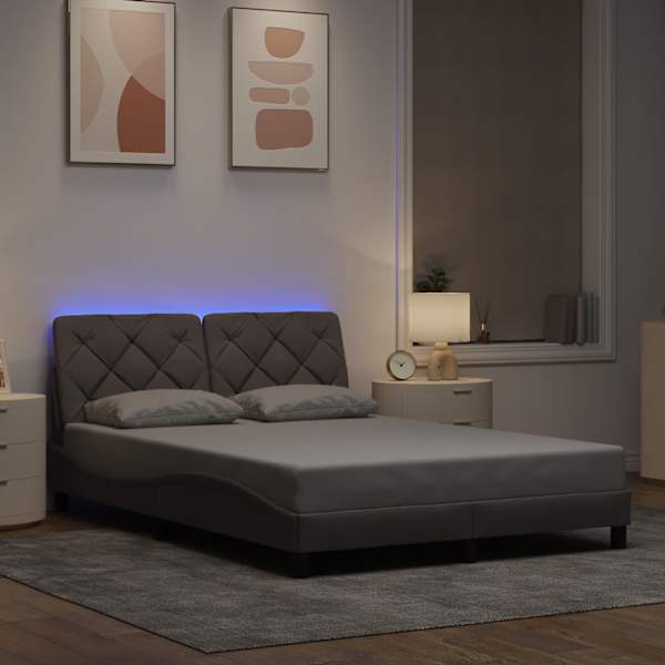 LED-valgustusega voodiraam, pruunikashall, 140 × 200 cm, kangas — mudel 3310675