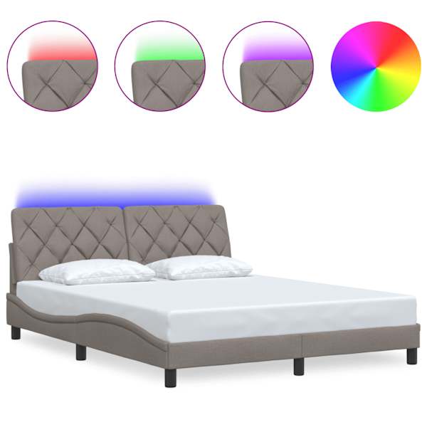 LED-valgustusega voodiraam, pruunikashall, 160 × 200 cm, kangas — mudel 3310682