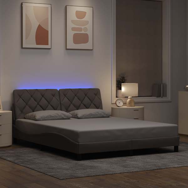 LED-valgustusega voodiraam, pruunikashall, 160 × 200 cm, kangas — mudel 3310682