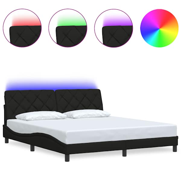 LED-valgustusega voodiraam, must, 180 × 200 cm, kangas — mudel 3310687