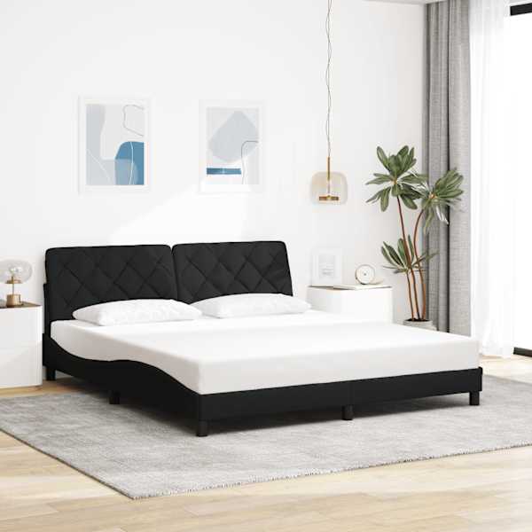 LED-valgustusega voodiraam, must, 180 × 200 cm, kangas — mudel 3310687