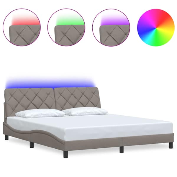 LED-valgustusega voodiraam, pruunikashall, 180 × 200 cm, kangas — mudel 3310689