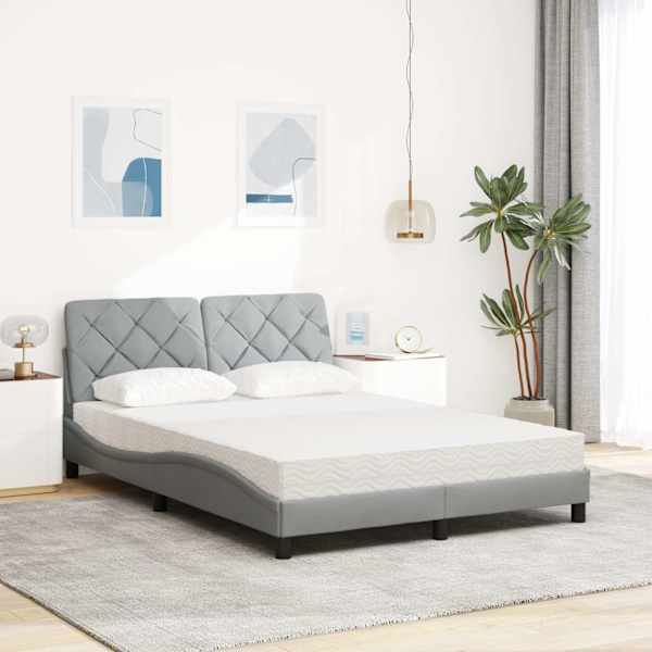 Voodiraam koos madratsiga, helehall, 140 × 200 cm, kangas — mudel 3310741