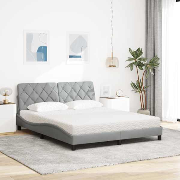 Voodiraam koos madratsiga, helehall, 160 × 200 cm, kangas — mudel 3310748